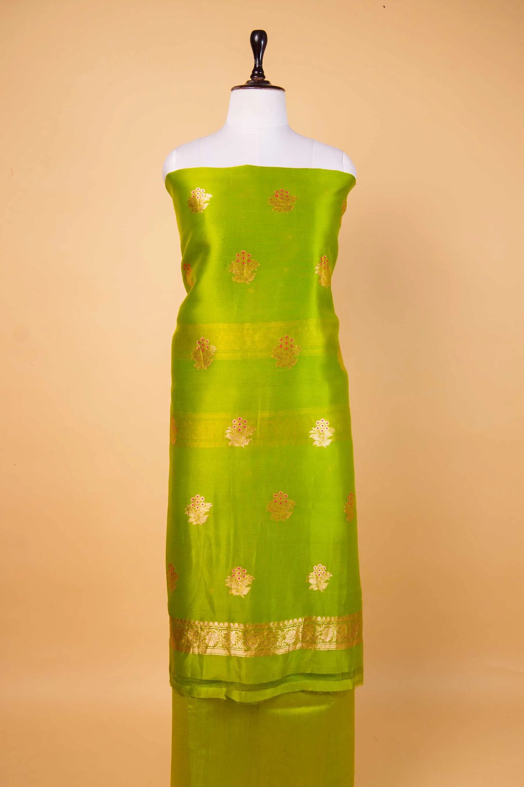 Olive Green  Organza Handwoven Suit