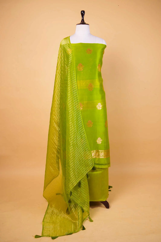 Olive Green  Organza Handwoven Suit