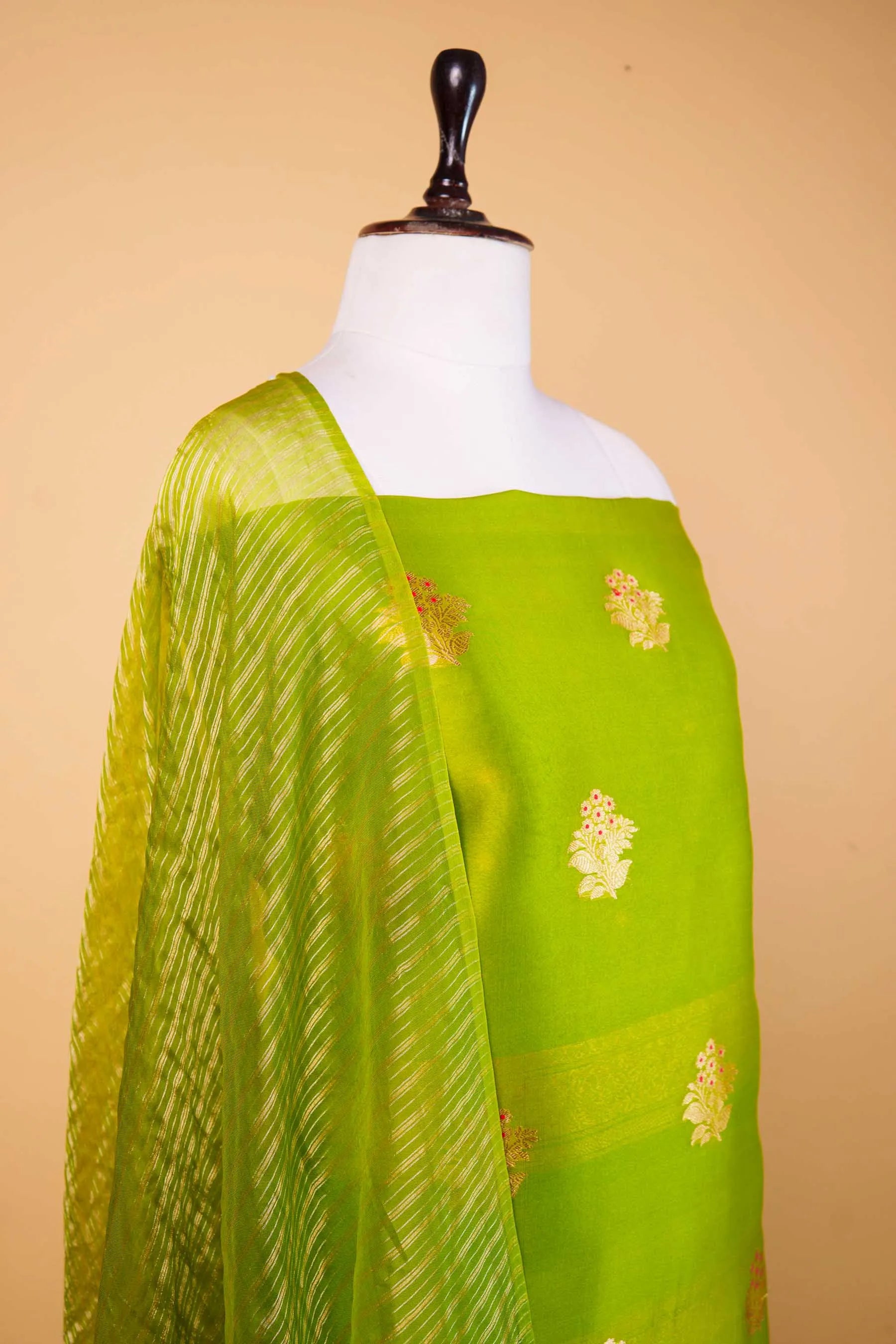 Olive Green  Organza Handwoven Suit