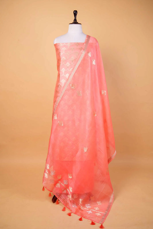 Peach Handwoven Chiniya Silk Suit Set