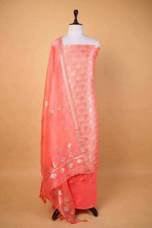 Peach Handwoven Chiniya Silk Suit Set