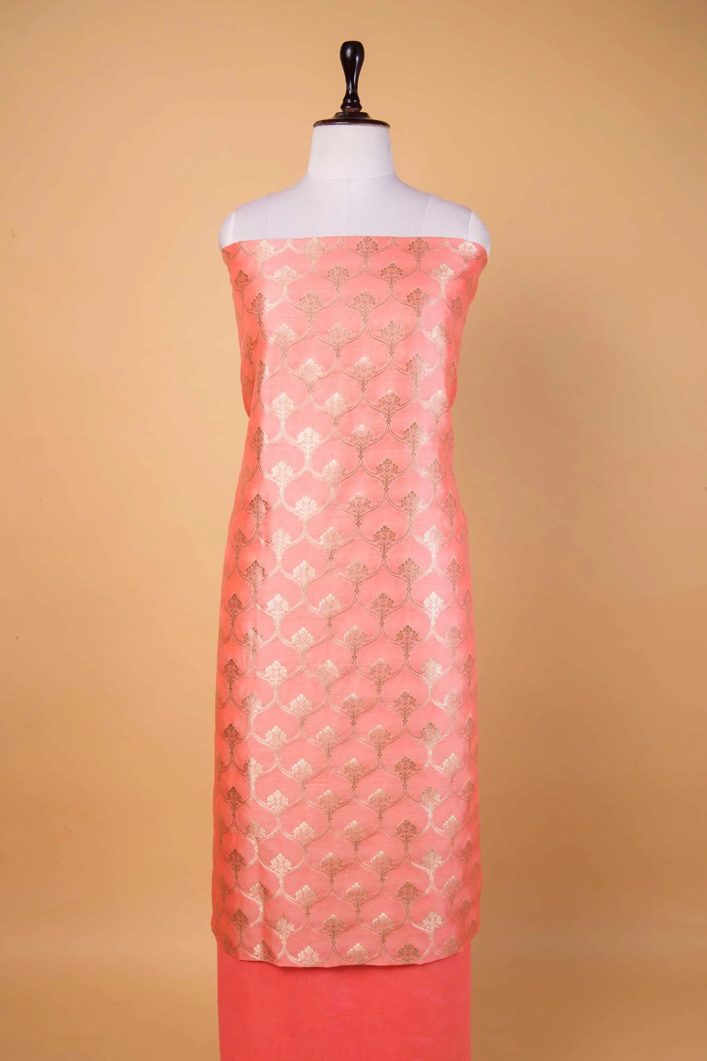 Peach Handwoven Chiniya Silk Suit Set