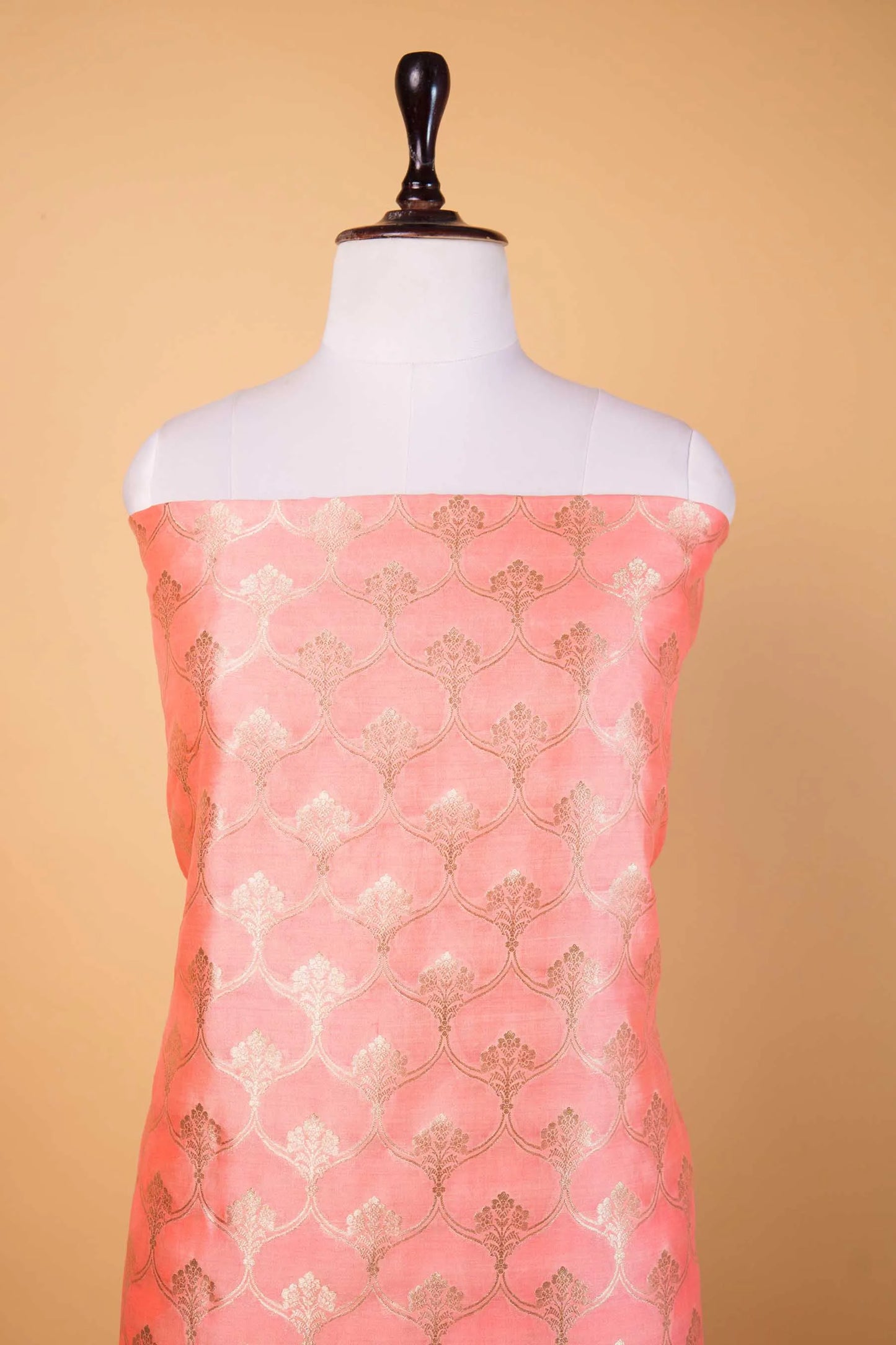Peach Handwoven Chiniya Silk Suit Set