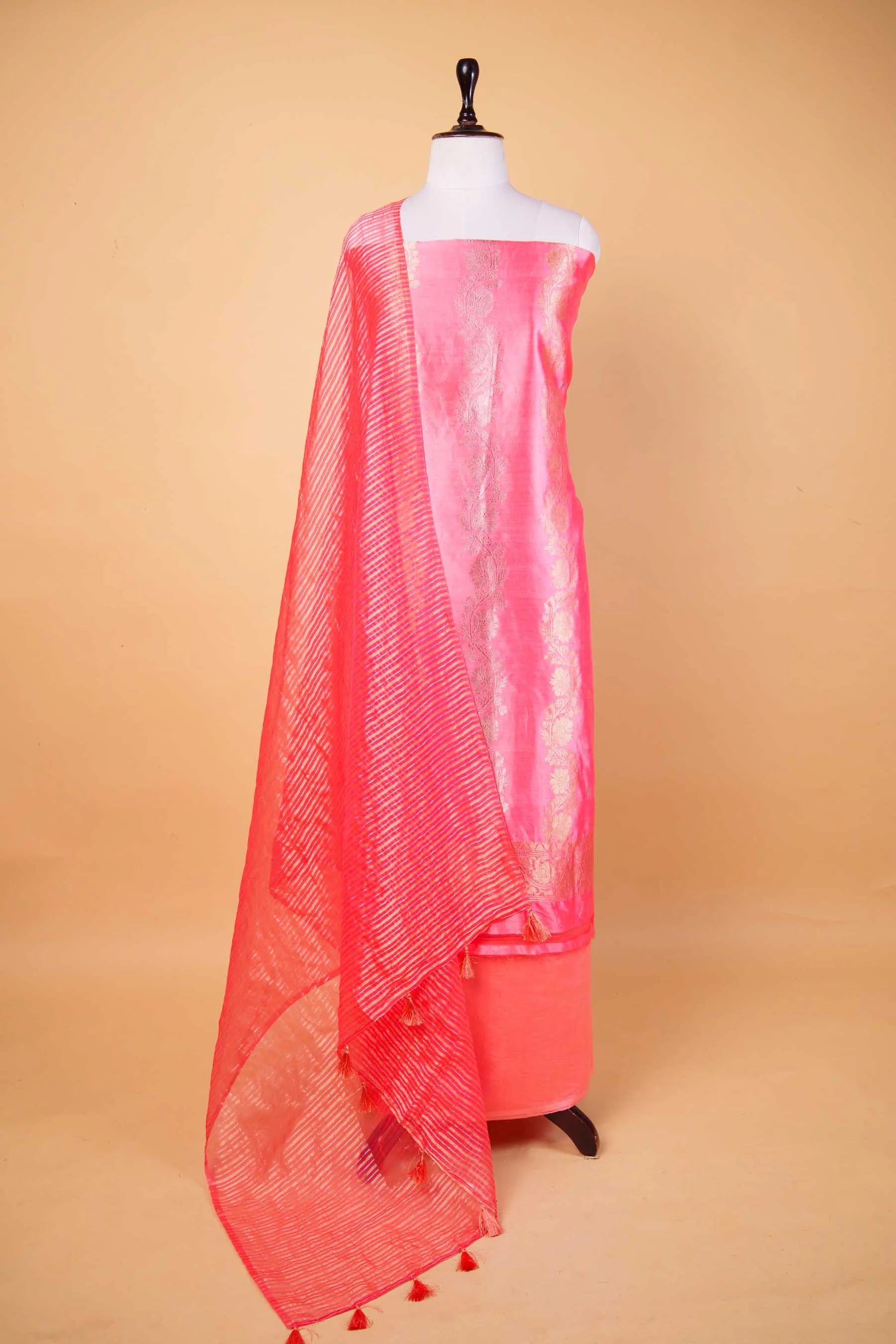Peach Kadhua Chiniya Silk Suit Set