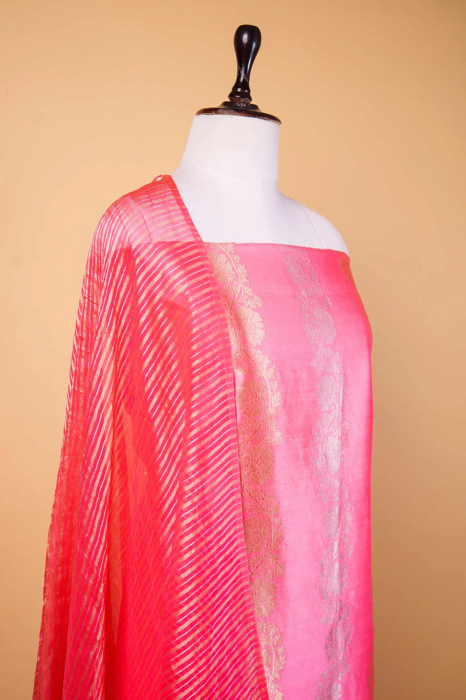 Peach Kadhua Chiniya Silk Suit Set