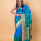 Green & Blue Shaded Kadhua Organza Silk Saree With Embellished Border