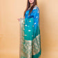 Green & Blue Shaded Kadhua Organza Silk Saree With Embellished Border