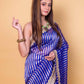 Royal Blue Sona Rupa Stripe Organza Silk Saree With Embellished Border
