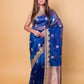 German Blue Pure Tissue Silk Saree With Embroidery Border