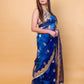 German Blue Pure Tissue Silk Saree With Embroidery Border