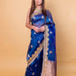 German Blue Pure Tissue Silk Saree With Embroidery Border