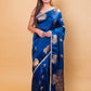 German Blue Pichwai Weaving Raw Mango Silk Saree