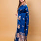 German Blue Pichwai Weaving Raw Mango Silk Saree
