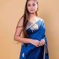 German Blue Pichwai Weaving Raw Mango Silk Saree