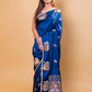 German Blue Pichwai Weaving Raw Mango Silk Saree