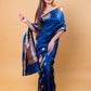 German Blue Pichwai Weaving Raw Mango Silk Saree
