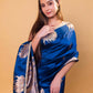 German Blue Pichwai Weaving Raw Mango Silk Saree