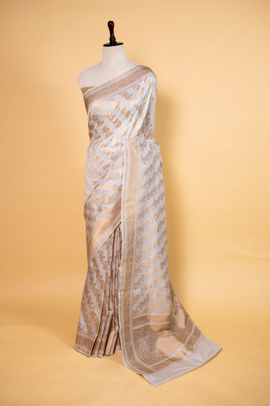 White With Gold Ada Weaving Katan Banarasi Silk Saree