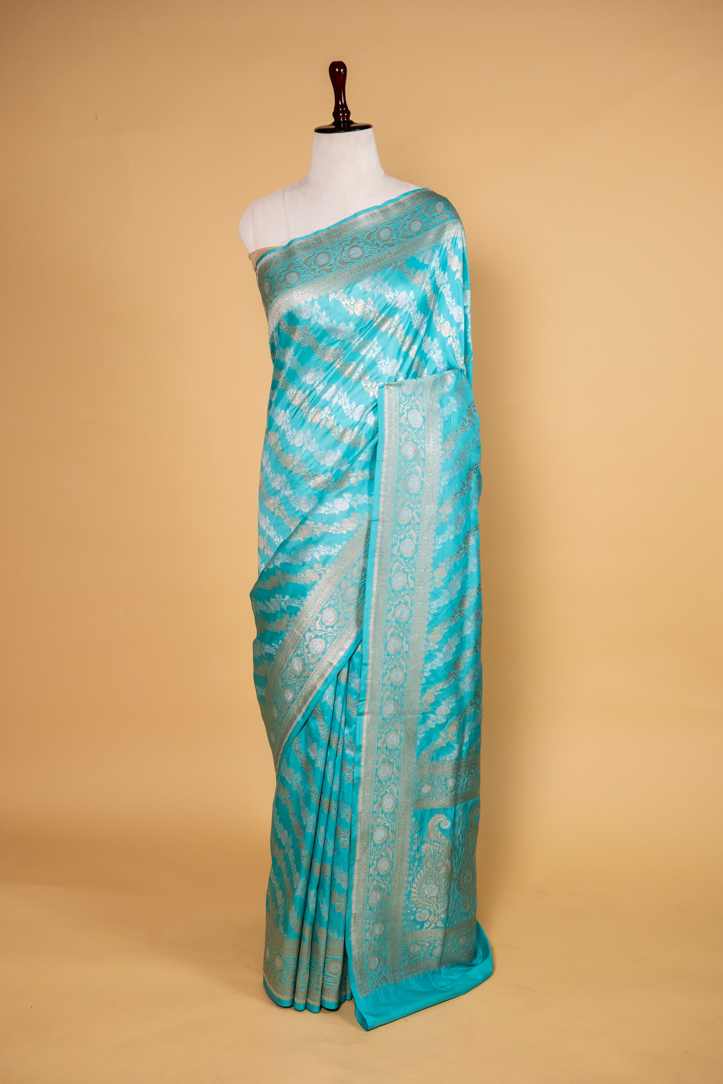 Firozi Blue Sona Rupa Ada Weaving Katan Silk Saree
