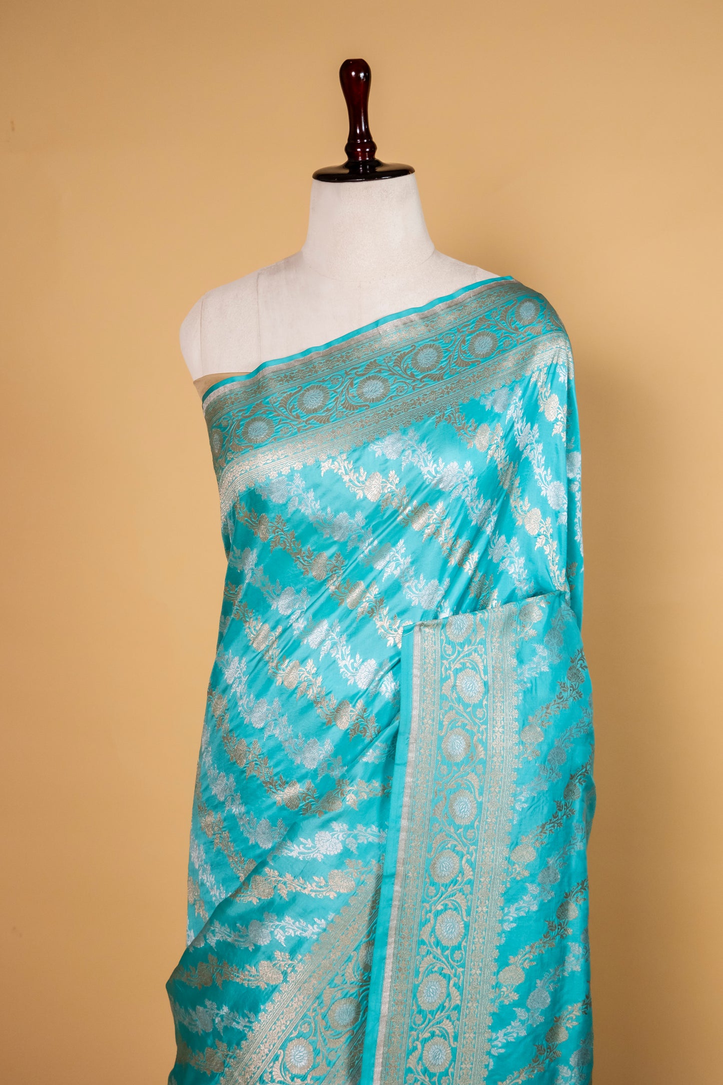 Firozi Blue Sona Rupa Ada Weaving Katan Silk Saree
