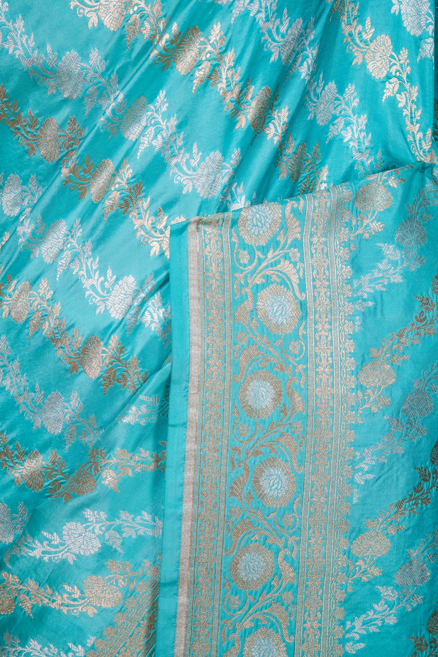 Firozi Blue Sona Rupa Ada Weaving Katan Silk Saree