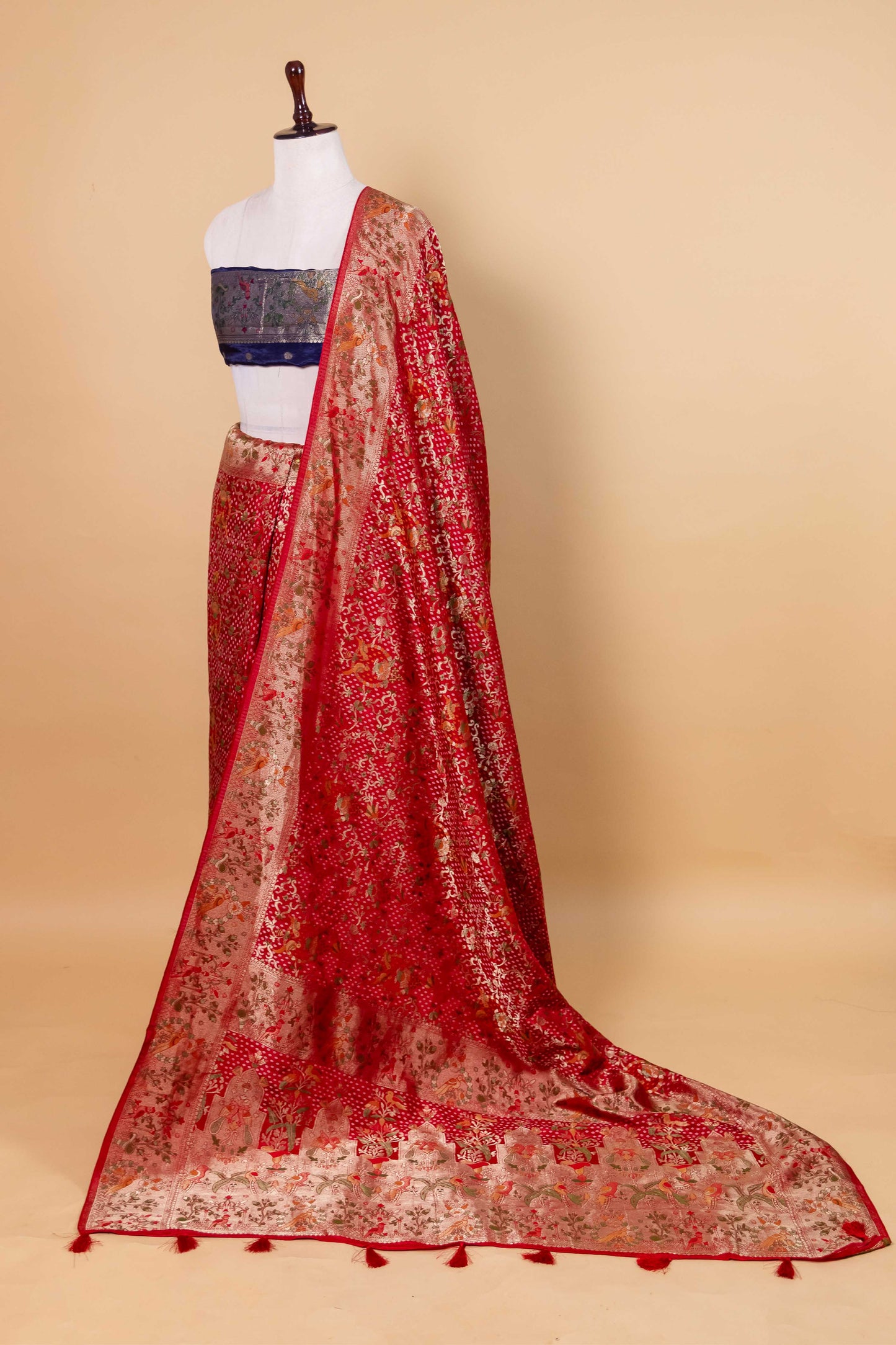 Red Bandhani Weaving Fancy Silk Saree