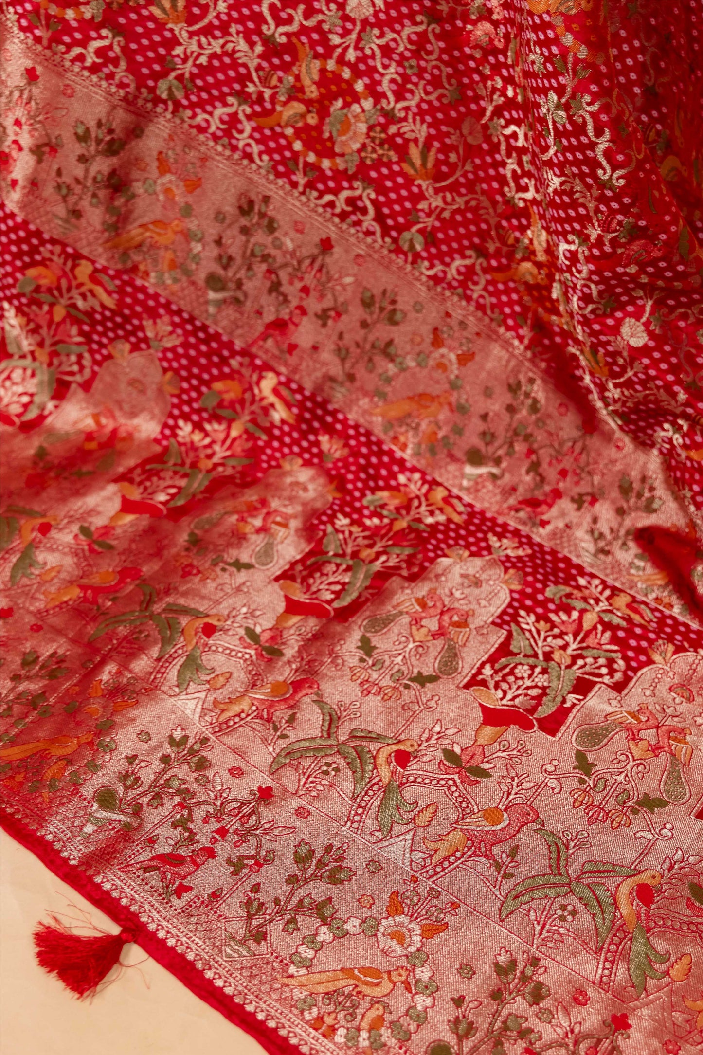 Red Bandhani Weaving Fancy Silk Saree