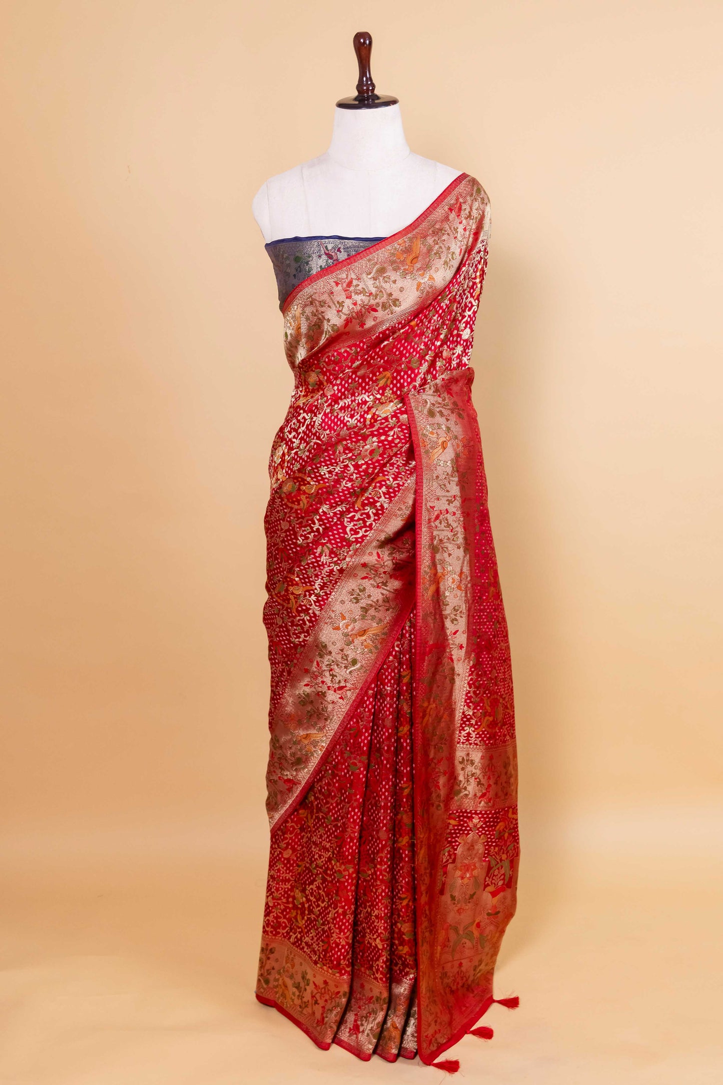 Red Bandhani Weaving Fancy Silk Saree