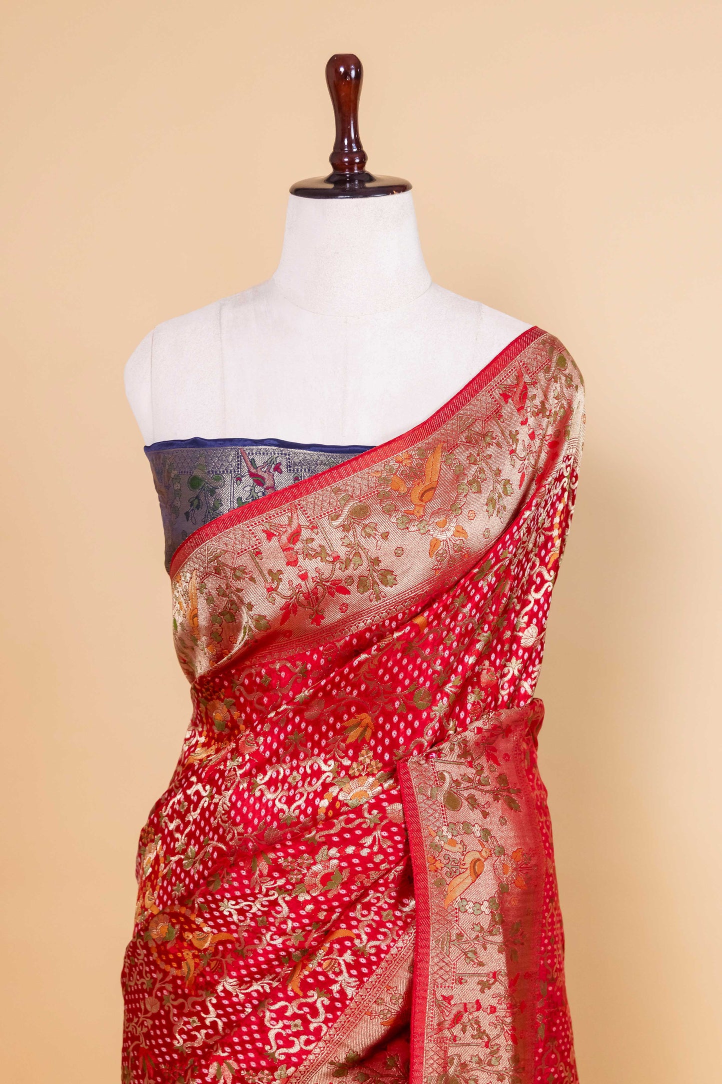 Red Bandhani Weaving Fancy Silk Saree