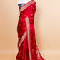 Red Bird Weaving Satin Silk  Fancy Saree