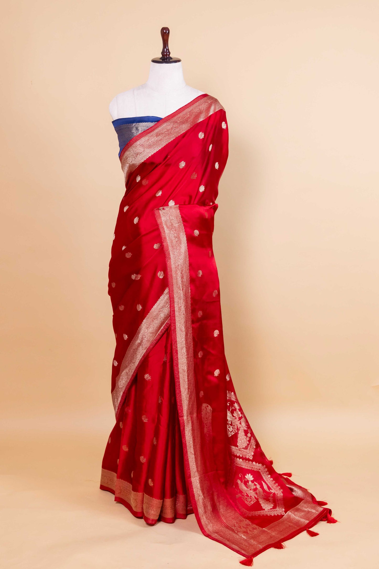 Red Bird Weaving Satin Silk  Fancy Saree