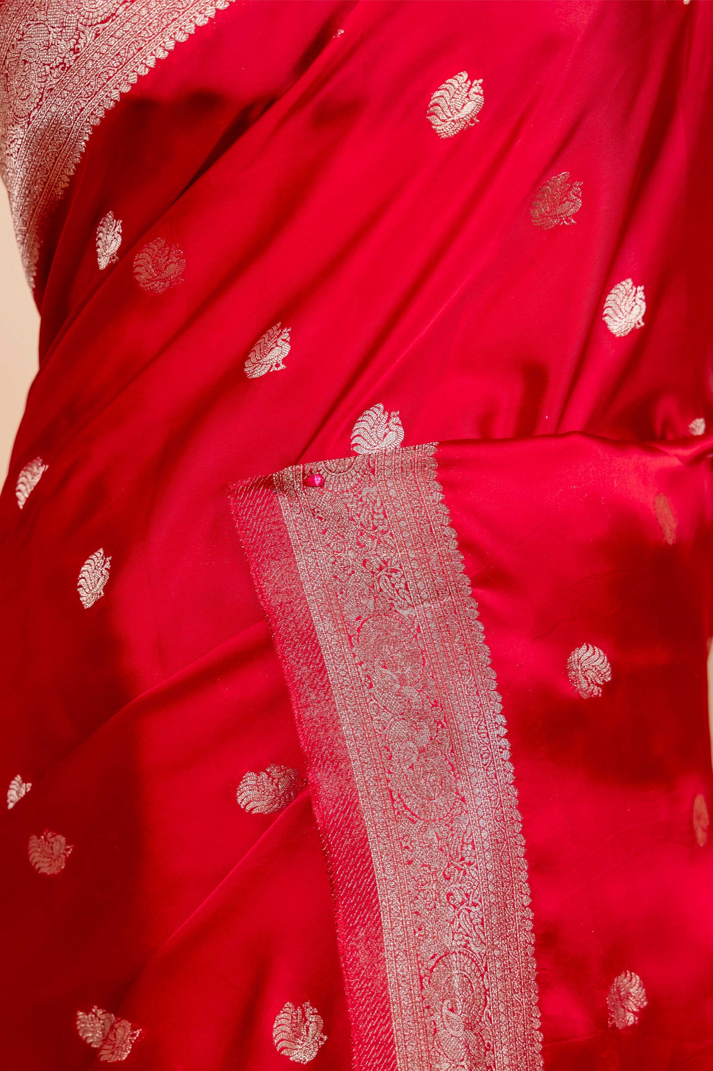 Red Bird Weaving Satin Silk  Fancy Saree