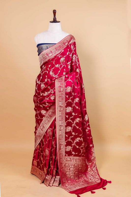 Rani Elephant Weaving Satin Silk Saree