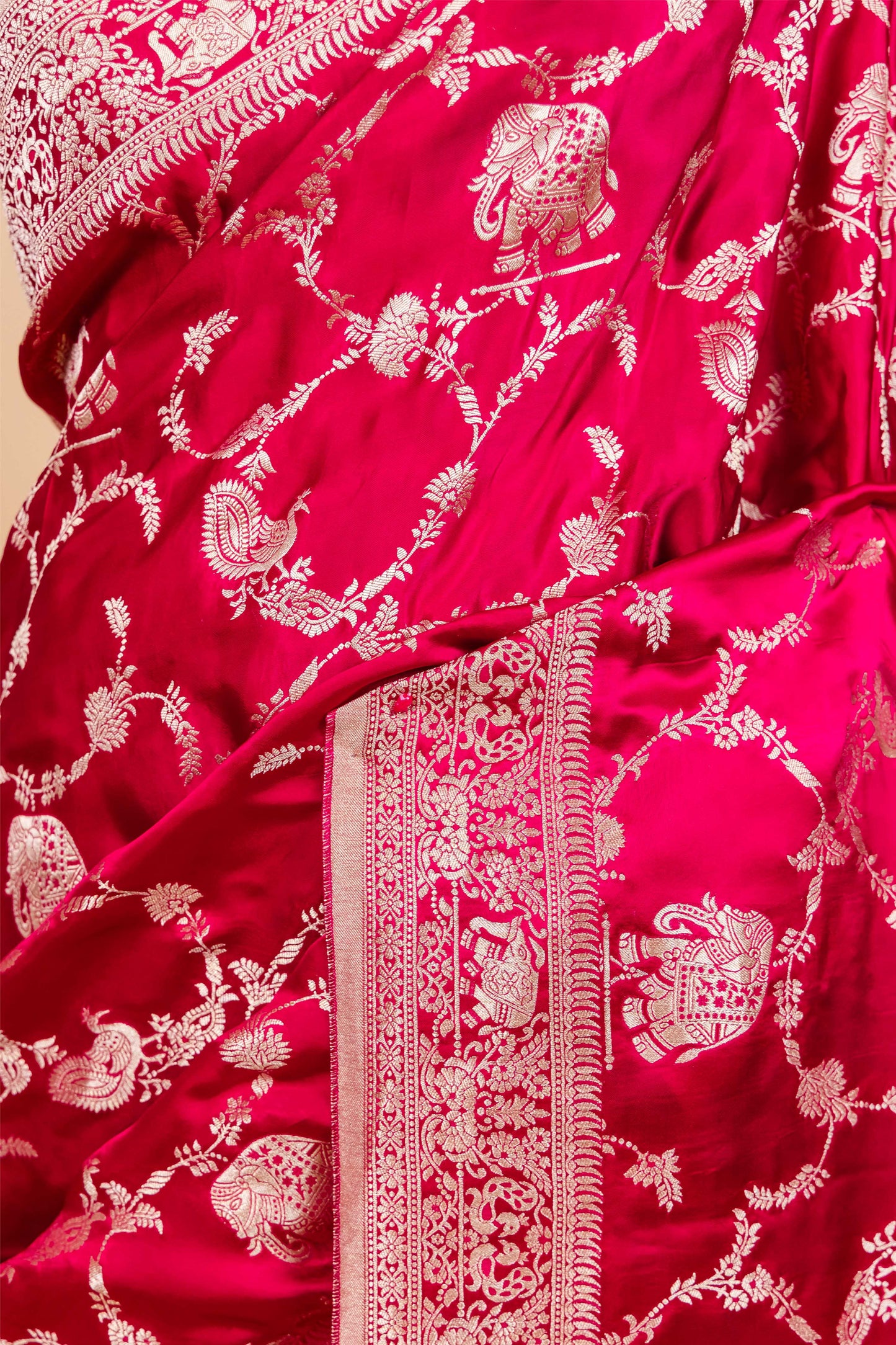 Rani Elephant Weaving Satin Silk Saree