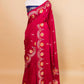 Red Floral Russian Silk Saree