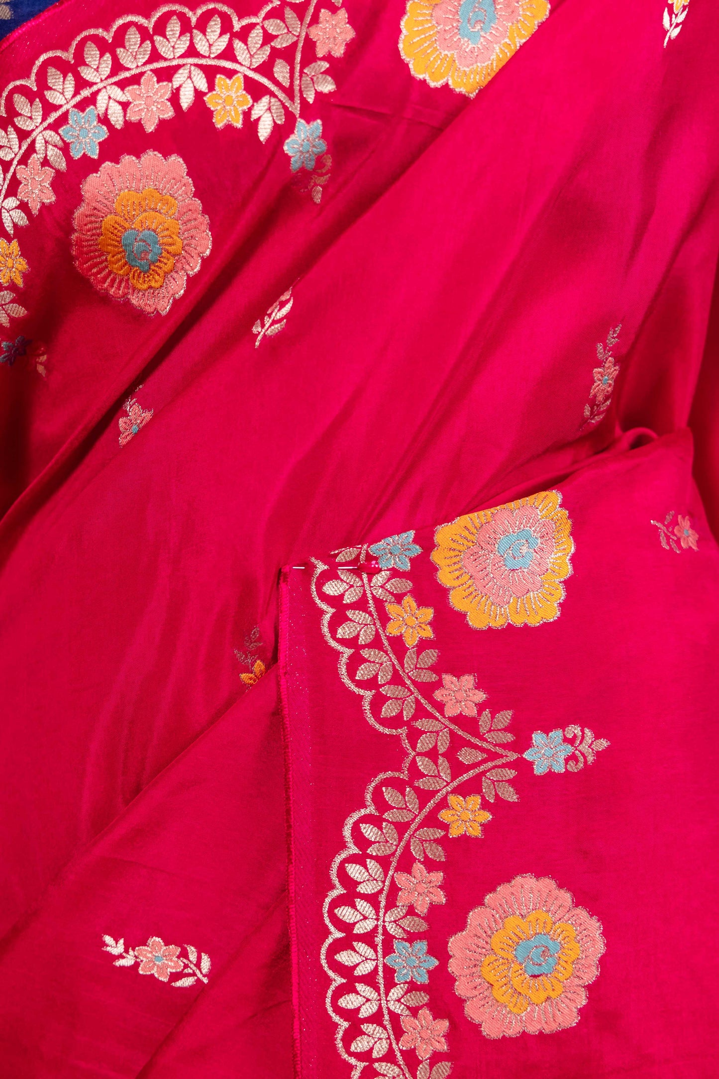 Red Floral Russian Silk Saree