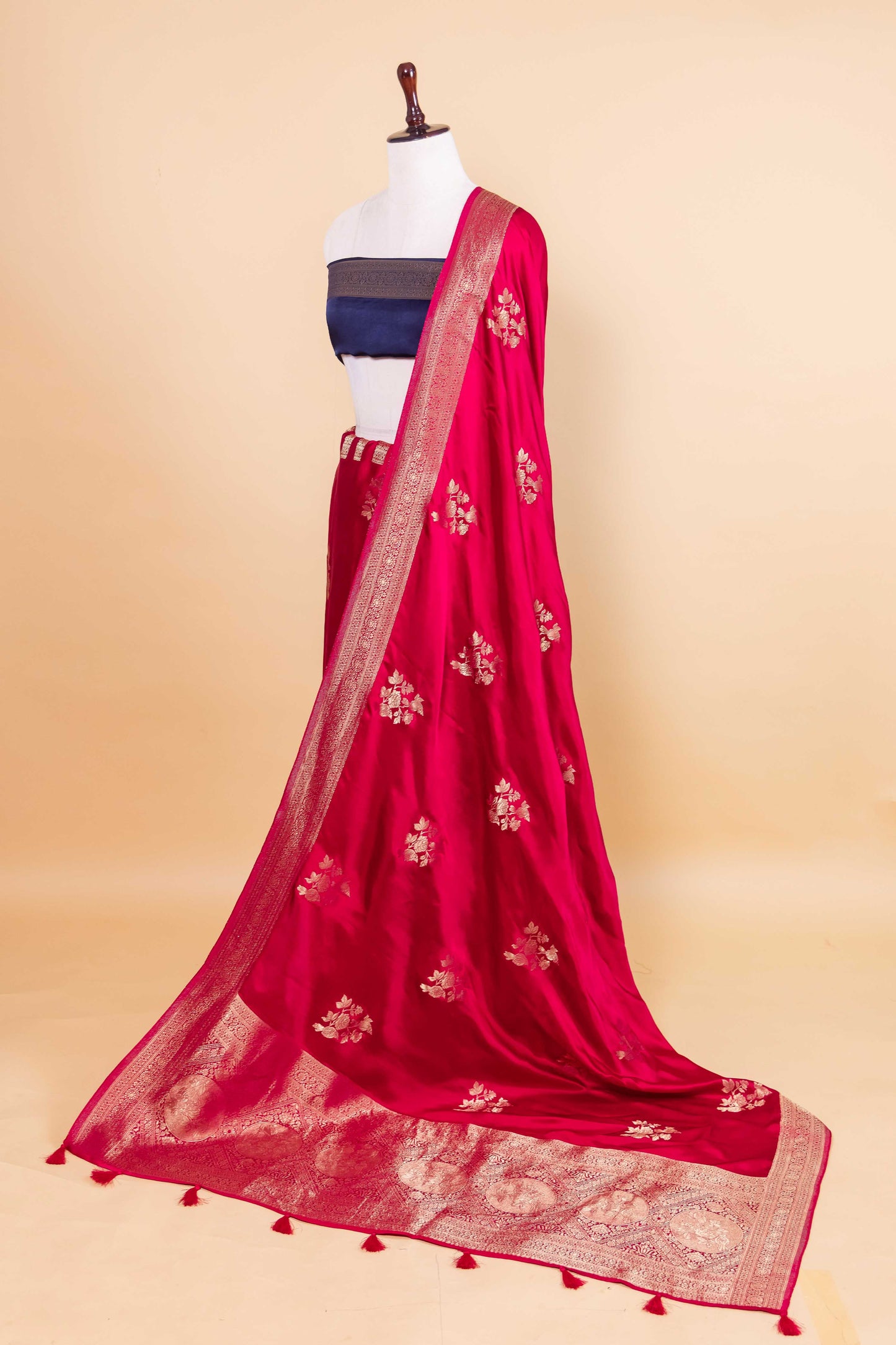 Red Bird Weaving Satin Silk Saree