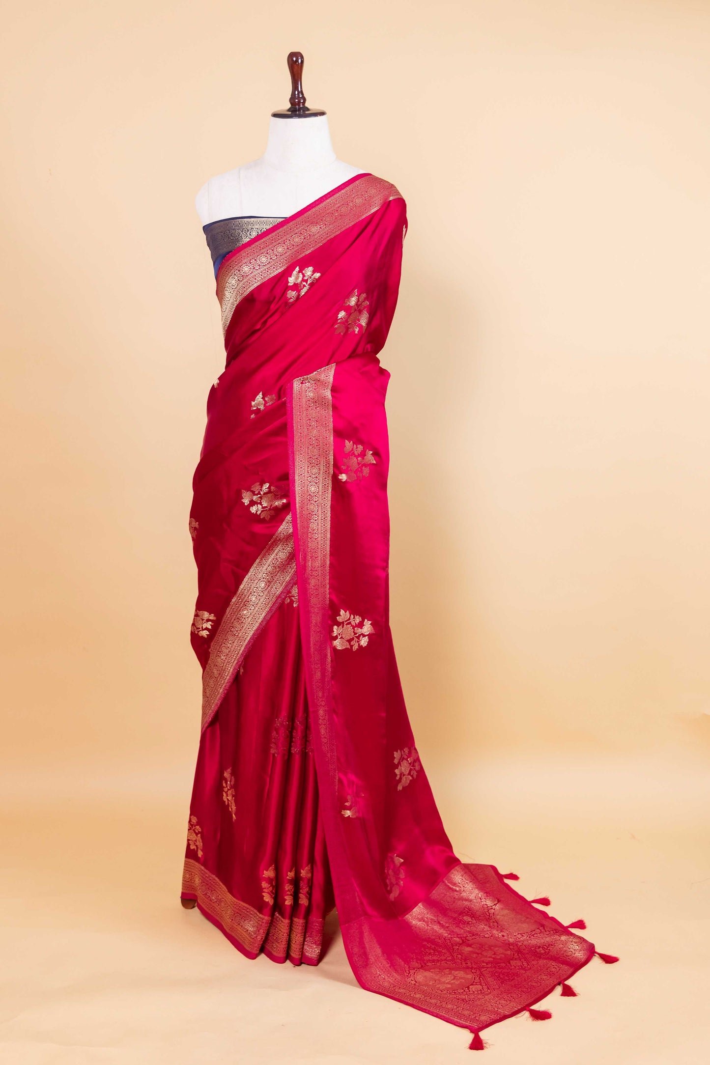 Red Bird Weaving Satin Silk Saree