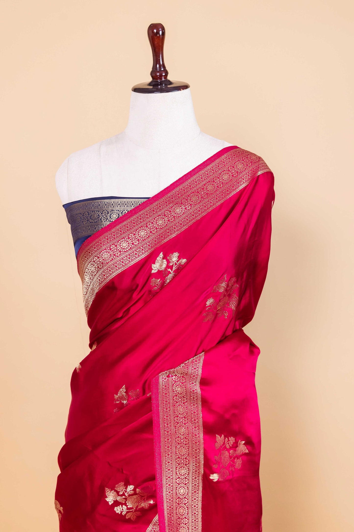 Red Bird Weaving Satin Silk Saree