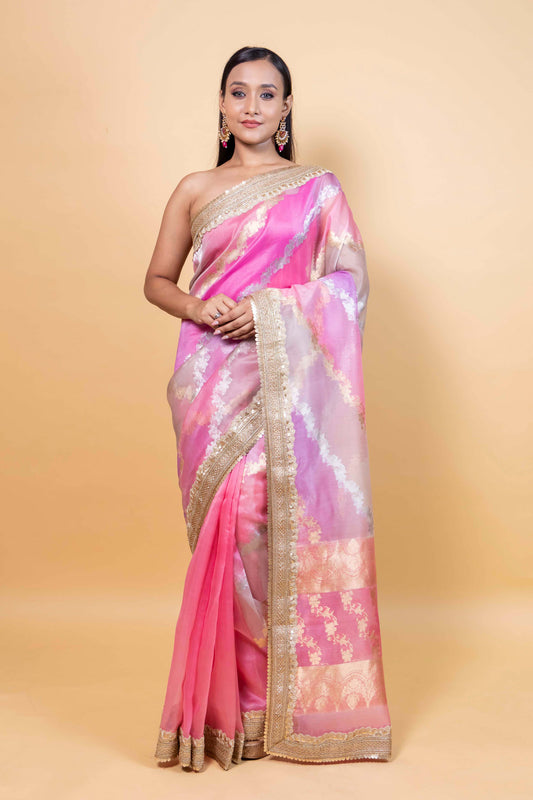 Purple & Pink ada Rangkat Organza Silk Saree