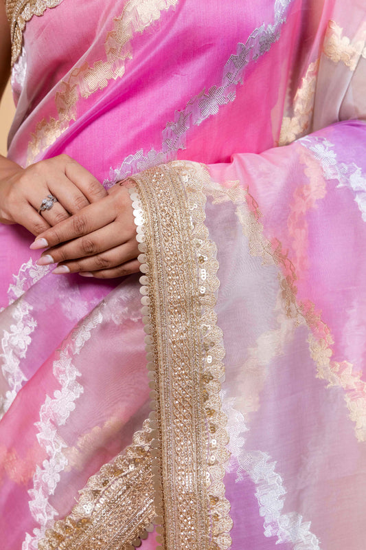 Purple & Pink ada Rangkat Organza Silk Saree