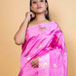 Pink Deer Motif Raw Mango Silk Saree