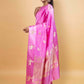 Pink Deer Motif Raw Mango Silk Saree