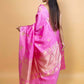 Pink Deer Motif Raw Mango Silk Saree