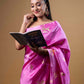 Pink Deer Motif Raw Mango Silk Saree