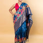 Peacock Blue Embellished Chiniya Silk Saree