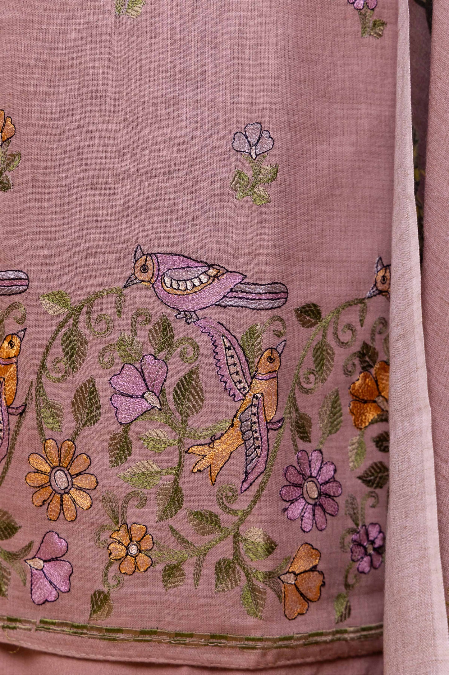 Brown Matka Linen Suit With Embroidery