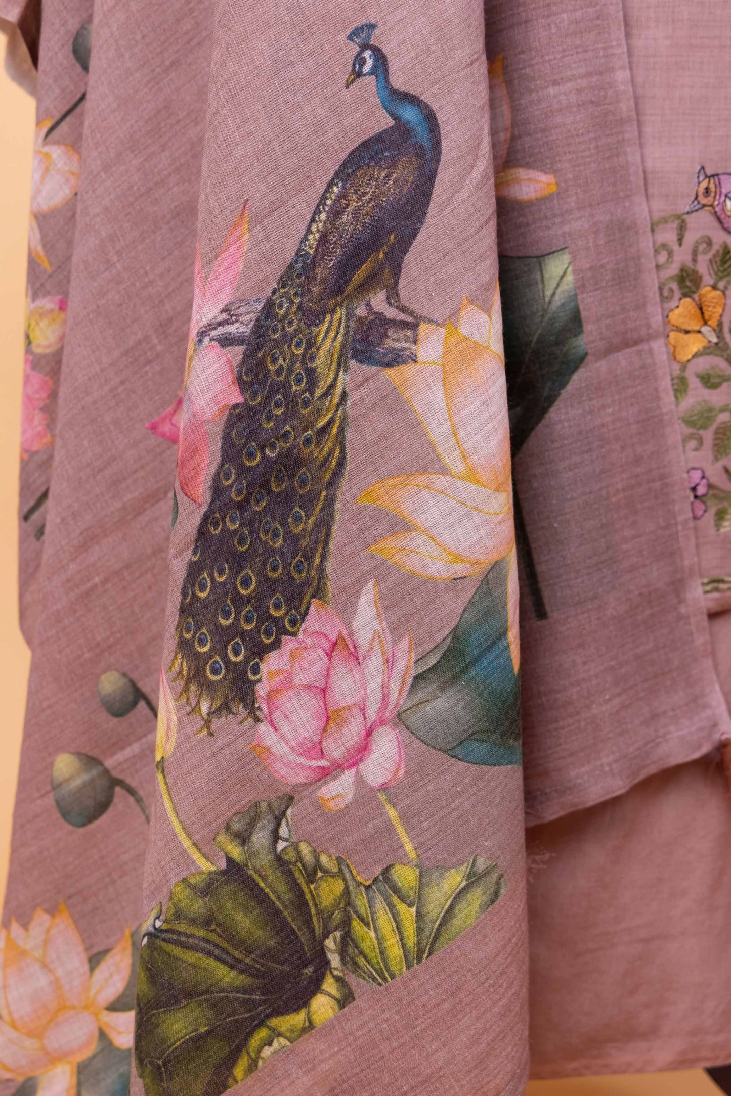 Brown Matka Linen Suit With Embroidery