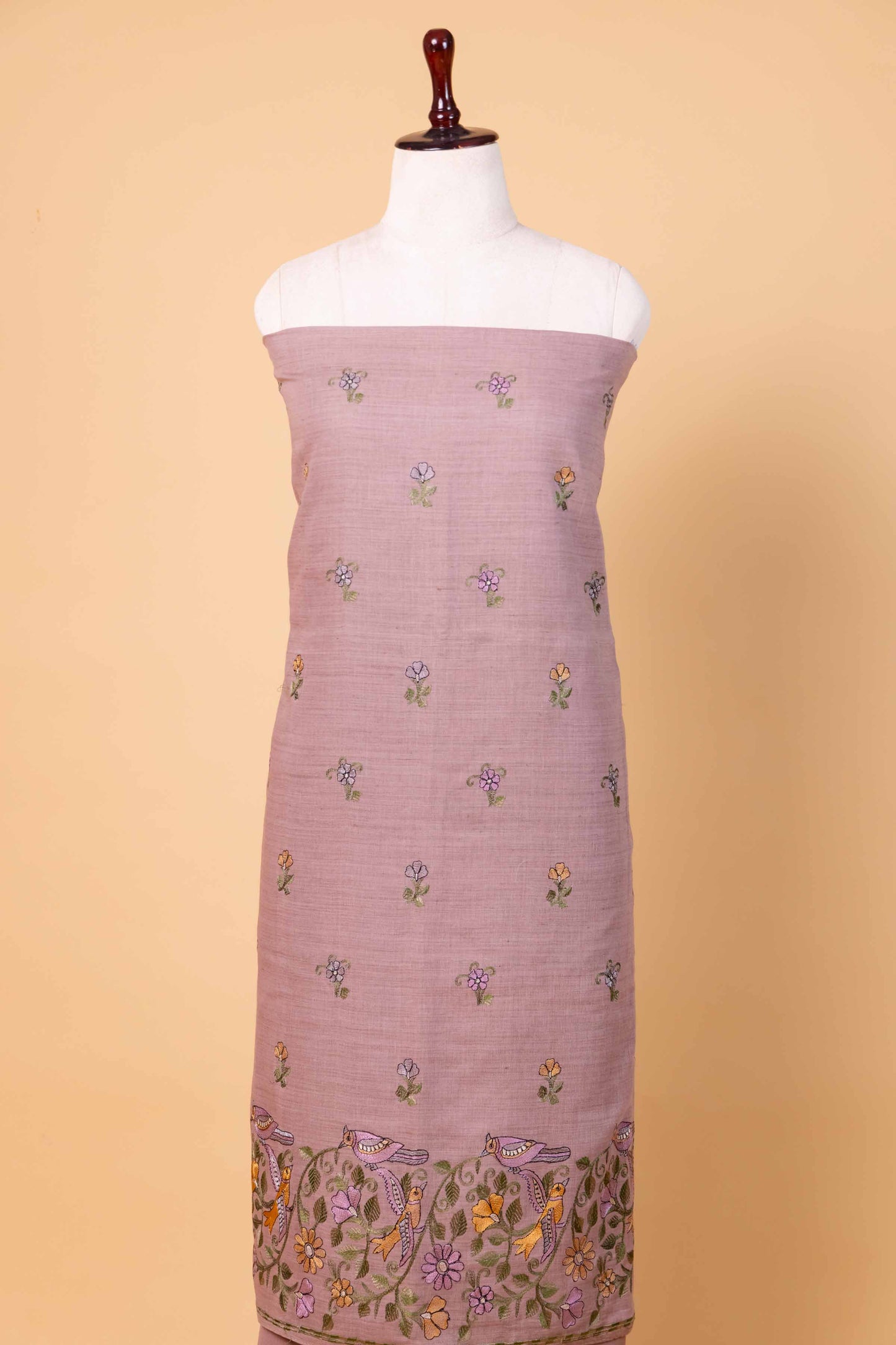 Brown Matka Linen Suit With Embroidery