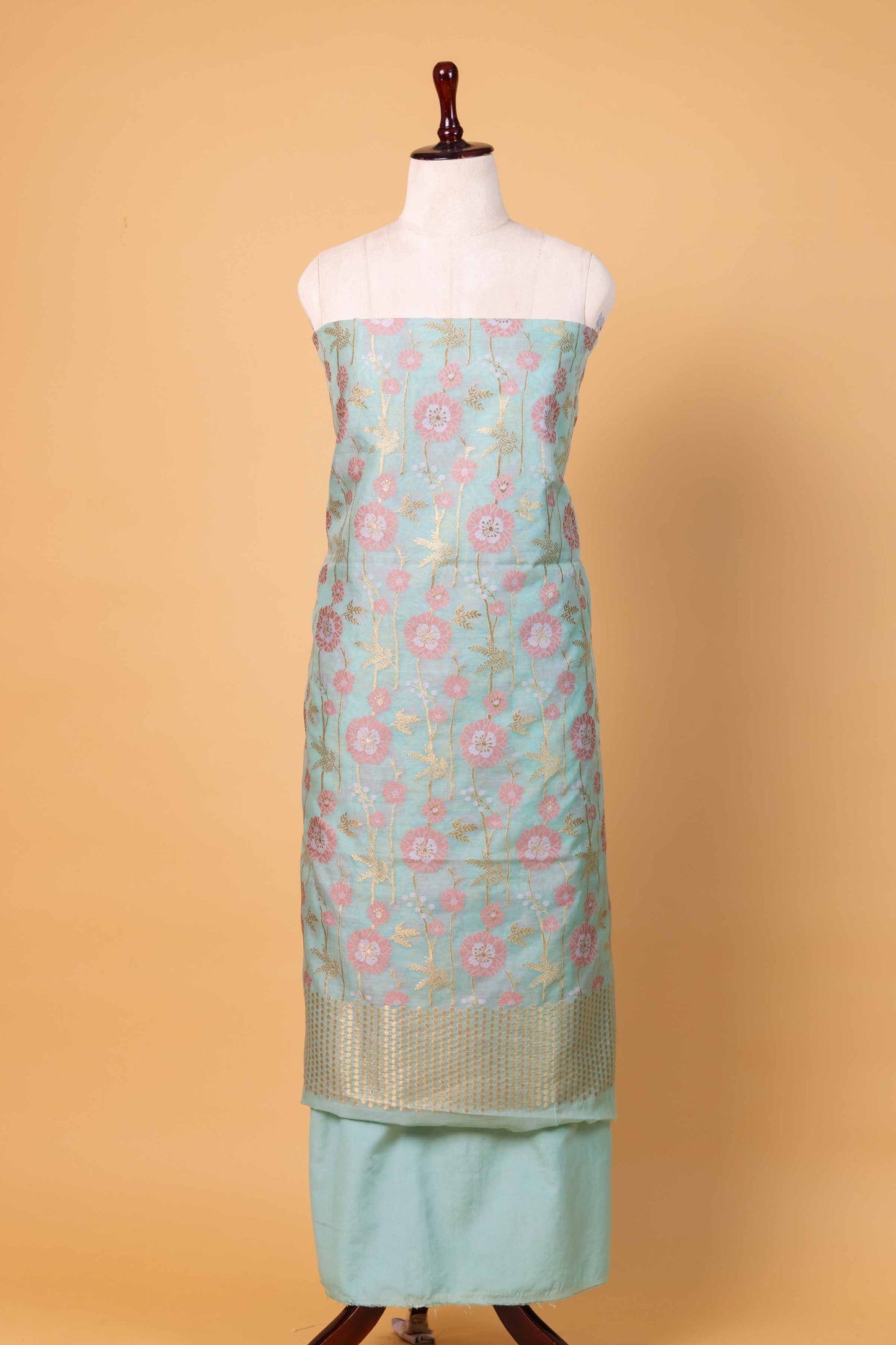 Sea Green  Floral Weaving Chanderi Suit